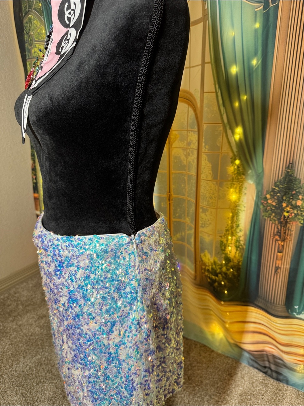 Endless Rose Iridescent Sequin Side Zip Mini Skirt - Blueish Purpleish Size M - Picture 13 of 16